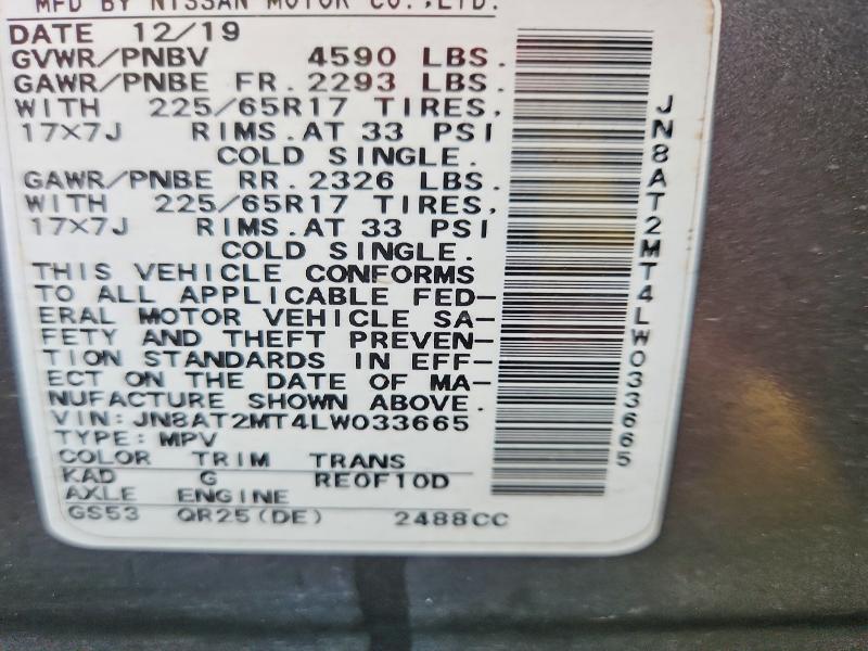 54716316 :رقم المزاد ، JN8AT2MT4LW033665 vin ، 2020 Nissan Rogue مزاد بيع