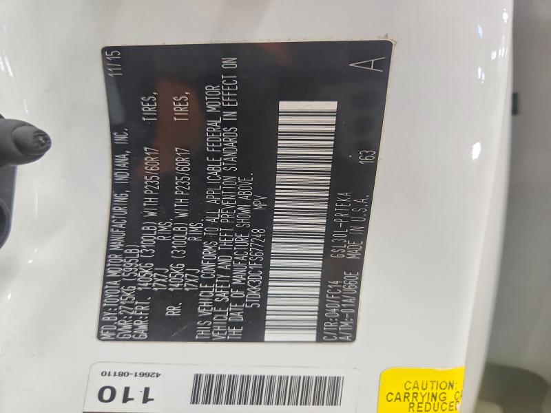 52029746 :رقم المزاد ، 5TDKK3DC1FS677248 vin ، 2015 Toyota Sienna مزاد بيع