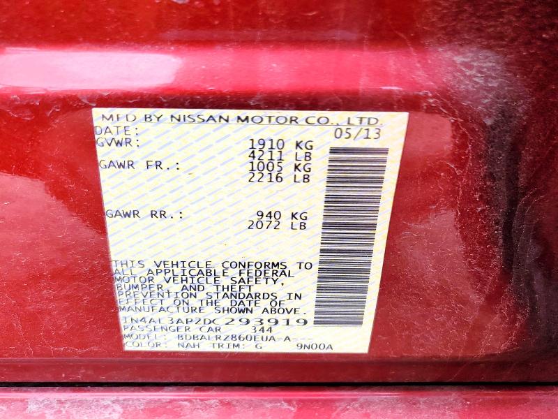 2013 Nissan Altima მანქანა იყიდება აუქციონზე, vin: 1N4AL3AP2DC293919, აუქციონის ნომერი: 52894746