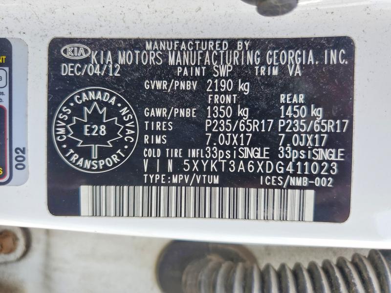 Продажа на аукционе авто 2013 Kia Sorento, vin: 5XYKT3A6XDG411023, номер лота: 55281306