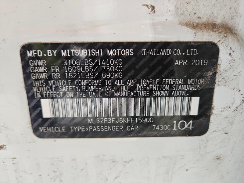 53470646 :رقم المزاد ، ML32F3FJ8KHF15900 vin ، 2019 Mitsubishi Mirage مزاد بيع
