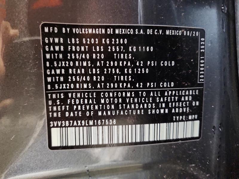 Aukcja sprzedaży 2020 Volkswagen Tiguan, vin: 3VV3B7AX9LM167536, numer aukcji: 54684036