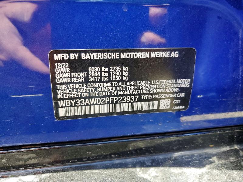 Aukcja sprzedaży 2023 Bmw I4, vin: WBY33AW02PFP23937, numer aukcji: 53385076
