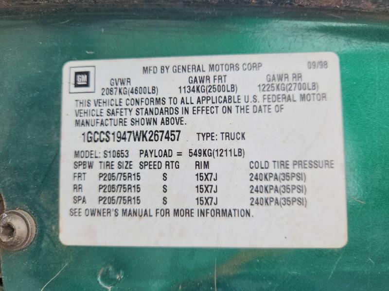 Продажа на аукционе авто 1998 Chevrolet S10 Ext, vin: 1GCCS1947WK267457, номер лота: 55125246