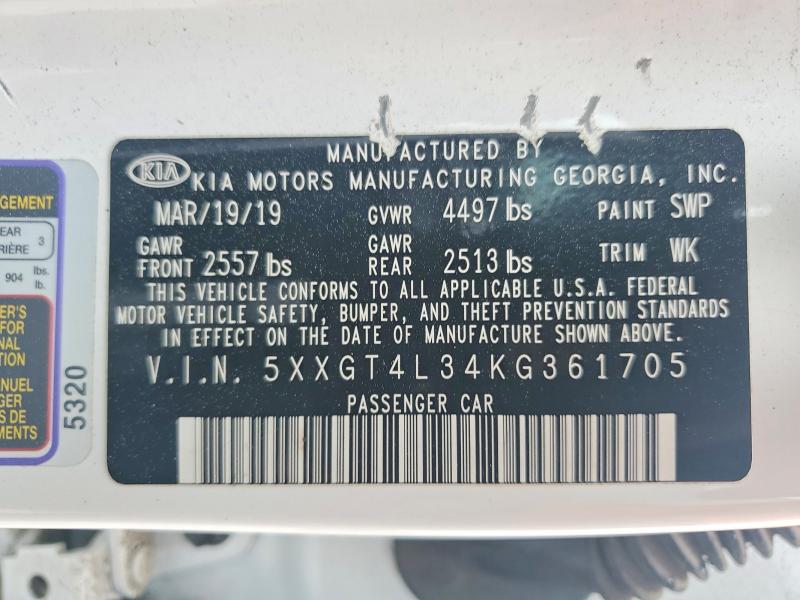 Продажа на аукционе авто 2019 Kia Optima, vin: 5XXGT4L34KG361705, номер лота: 53087516