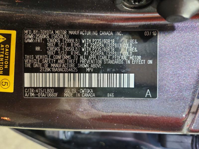2010 Lexus Rx მანქანა იყიდება აუქციონზე, vin: 2T2BK1BA9AC054625, აუქციონის ნომერი: 55043706