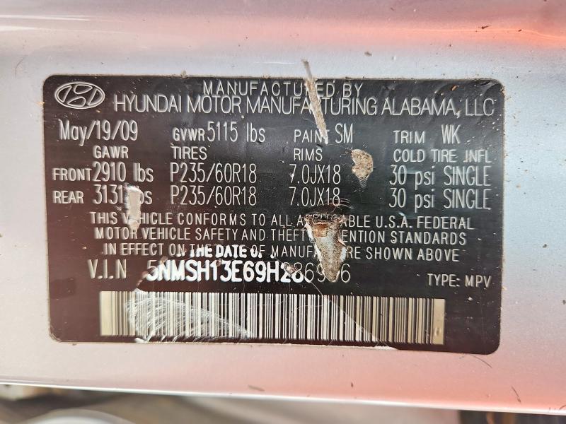 54910366 :رقم المزاد ، 5NMSH13E69H286996 vin ، 2009 Hyundai Santa Fe مزاد بيع