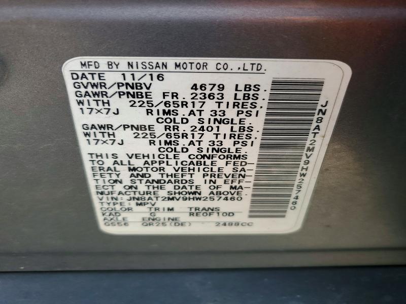 Aukcja sprzedaży 2017 Nissan Rogue, vin: JN8AT2MV9HW257460, numer aukcji: 52238306