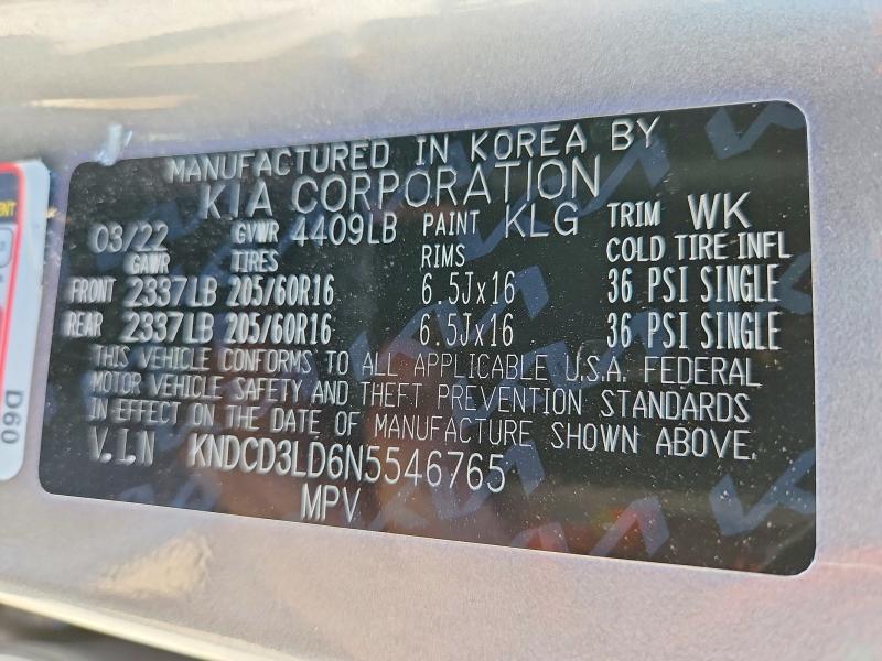 Aukcja sprzedaży 2022 Kia Niro, vin: KNDCD3LD6N5546765, numer aukcji: 52677256