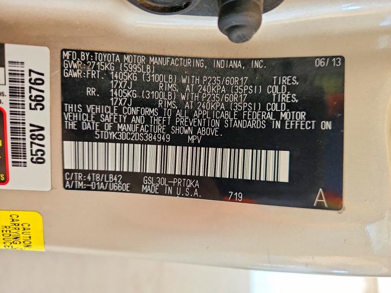 Aukcja sprzedaży 2013 Toyota Sienna, vin: 5TDYK3DC2DS384949, numer aukcji: 54143196