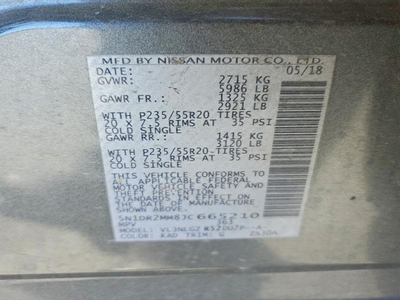 Продаж на аукціоні авто 2018 Nissan Pathfinder, vin: 5N1DR2MM8JC665210, номер лоту: 53584596