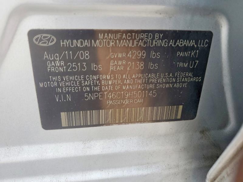 55162426 :رقم المزاد ، 5NPET46C19H501145 vin ، 2009 Hyundai Sonata مزاد بيع