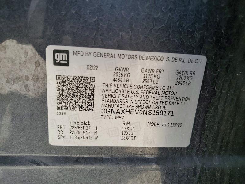 2022 Chevrolet Equinox მანქანა იყიდება აუქციონზე, vin: 3GNAXHEV0NS158171, აუქციონის ნომერი: 53078506