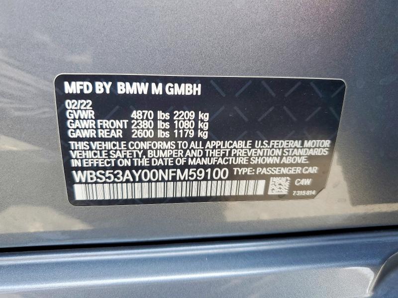 Aukcja sprzedaży 2022 Bmw M3, vin: WBS53AY00NFM59100, numer aukcji: 53304896