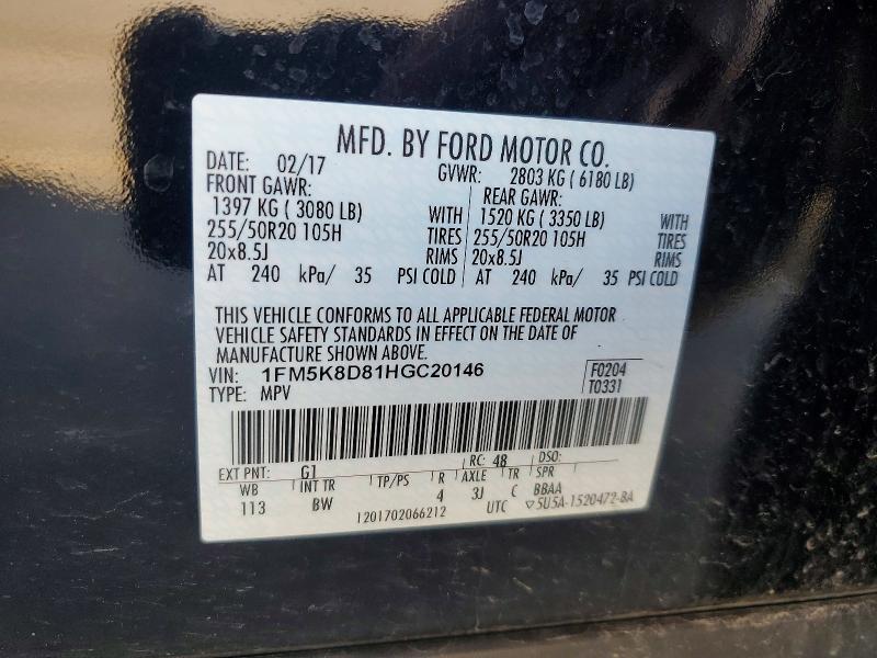 Продаж на аукціоні авто 2017 Ford Explorer, vin: 1FM5K8D81HGC20146, номер лоту: 55144416