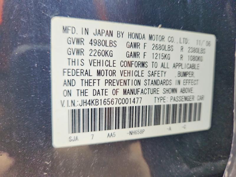 54476686 :رقم المزاد ، JH4KB16567C001477 vin ، 2007 Acura Rl مزاد بيع