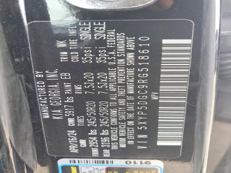 54580686 :رقم المزاد ، 5XYP5DGC9RG518610 vin ، 2024 Kia Telluride مزاد بيع