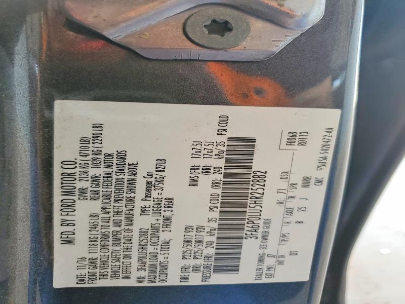 52363616 :رقم المزاد ، 3FA6P0LU5HR252882 vin ، 2017 Ford Fusion مزاد بيع