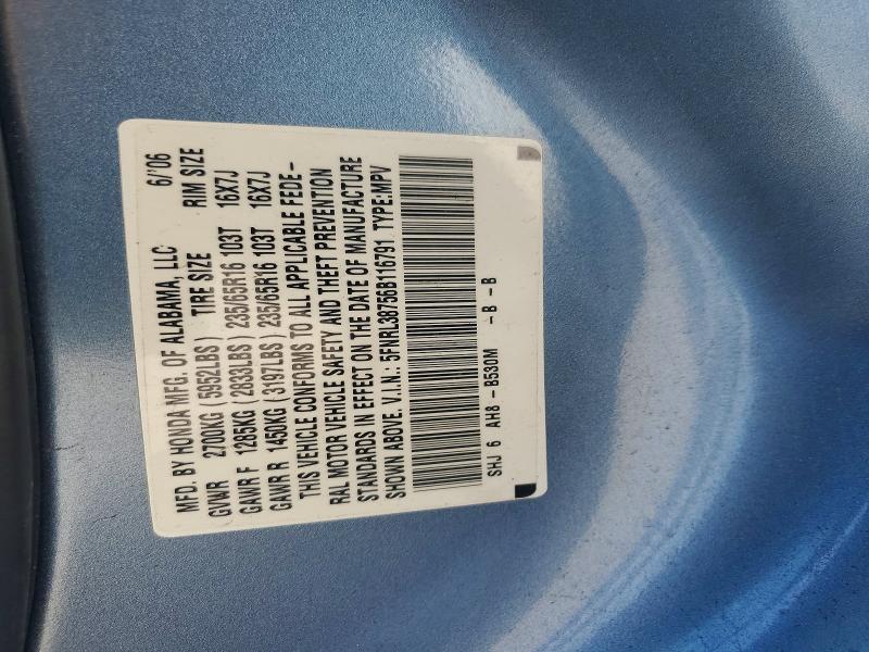 52551246 :رقم المزاد ، 5FNRL38756B116791 vin ، 2006 Honda Odyssey مزاد بيع