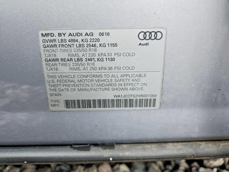 54301316 :رقم المزاد ، WA1JCCFS2HR001058 vin ، 2017 Audi Q3 مزاد بيع