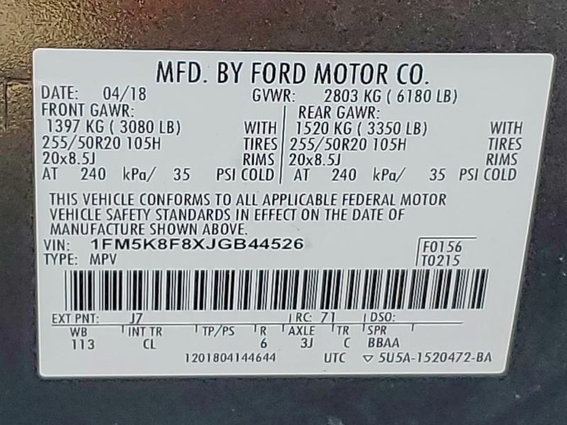 Aukcja sprzedaży 2018 Ford Explorer, vin: 1FM5K8F8XJGB44526, numer aukcji: 51913036