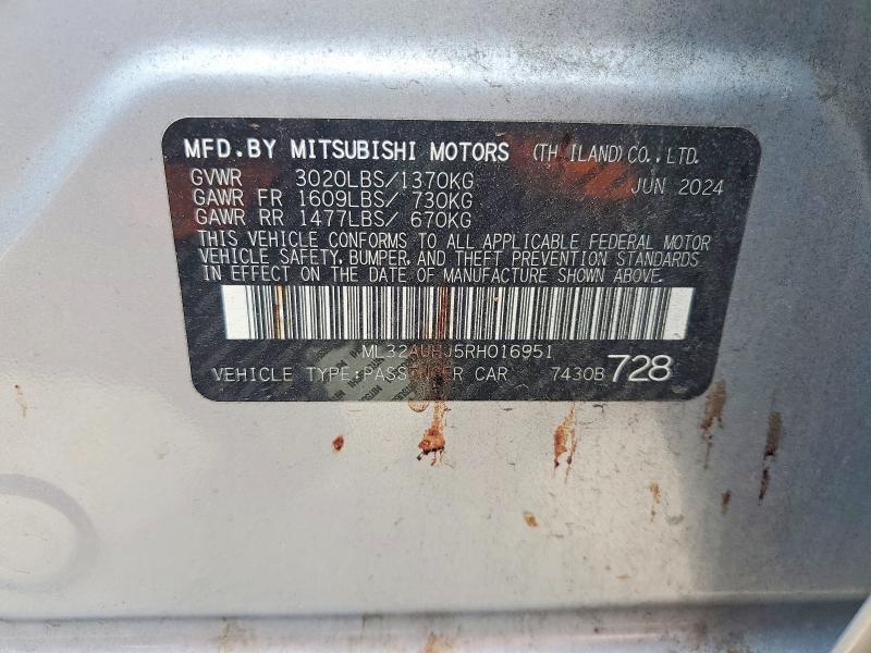 53570176 :رقم المزاد ، ML32AUHJ5RH016951 vin ، 2024 Mitsubishi Mirage مزاد بيع