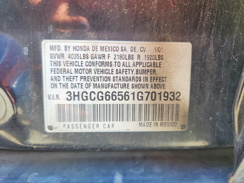 53289416 :رقم المزاد ، 3HGCG66561G701932 vin ، 2001 Honda Accord مزاد بيع