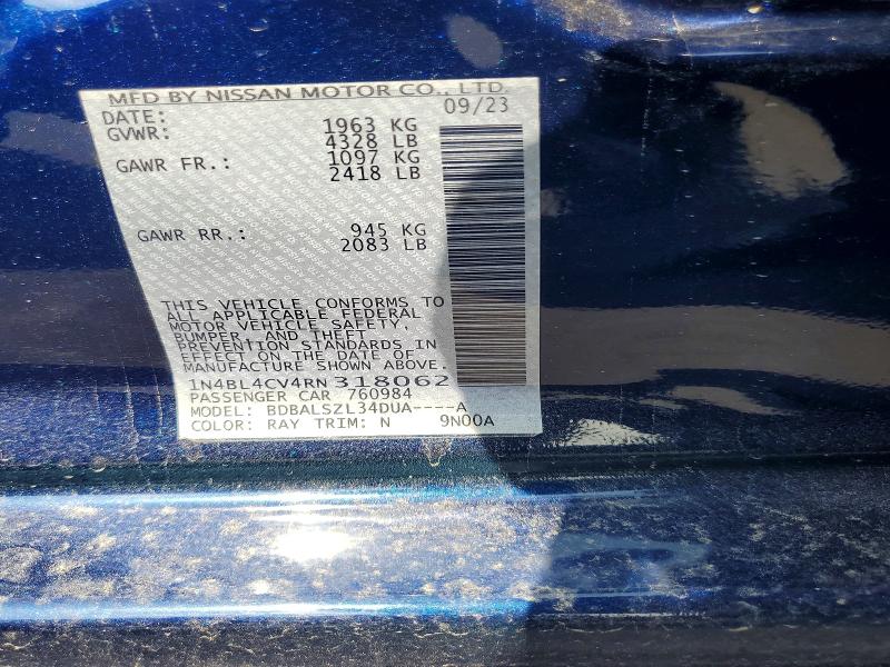 Aukcja sprzedaży 2024 Nissan Altima, vin: 1N4BL4CV4RN318062, numer aukcji: 54006456