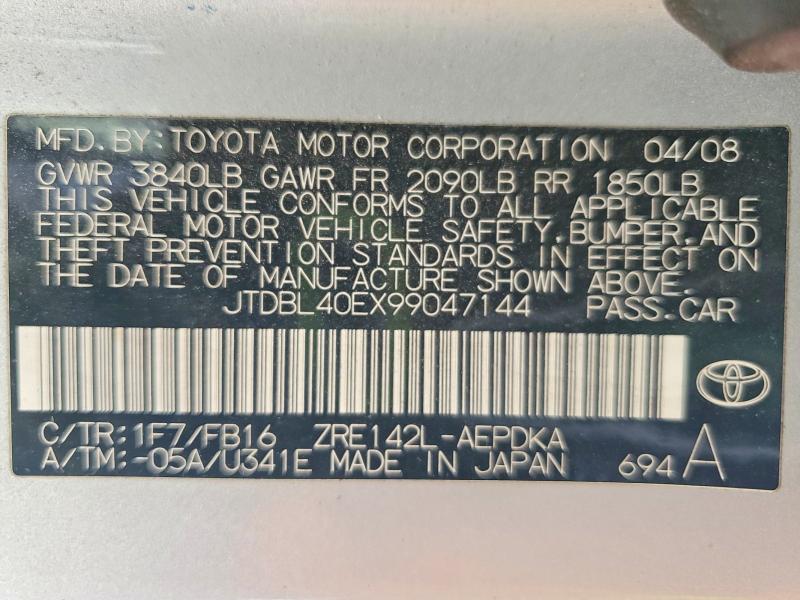 Продаж на аукціоні авто 2009 Toyota Corolla, vin: JTDBL40EX99047144, номер лоту: 52572116