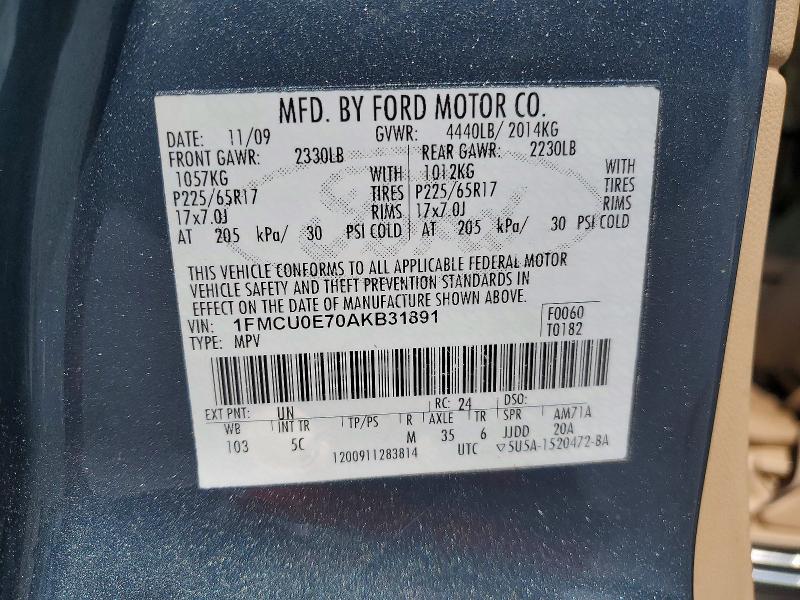 54065596 :رقم المزاد ، 1FMCU0E70AKB31891 vin ، 2010 Ford Escape مزاد بيع