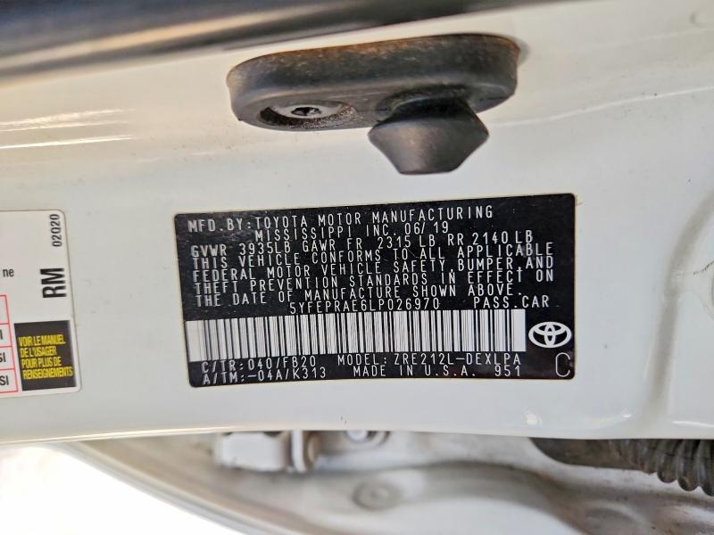 52146746 :رقم المزاد ، 5YFEPRAE6LP026970 vin ، 2020 Toyota Corolla مزاد بيع