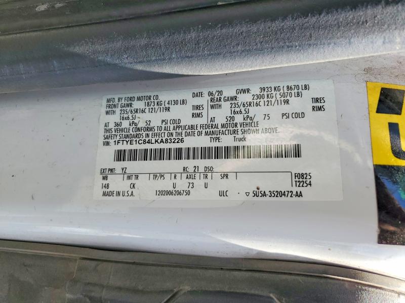 Продаж на аукціоні авто 2020 Ford Transit, vin: 1FTYE1C84LKA83226, номер лоту: 52264906