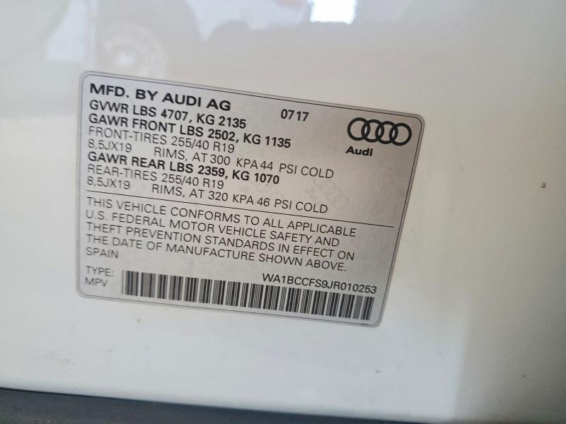 Aukcja sprzedaży 2018 Audi Q3, vin: WA1BCCFS9JR010253, numer aukcji: 53002726