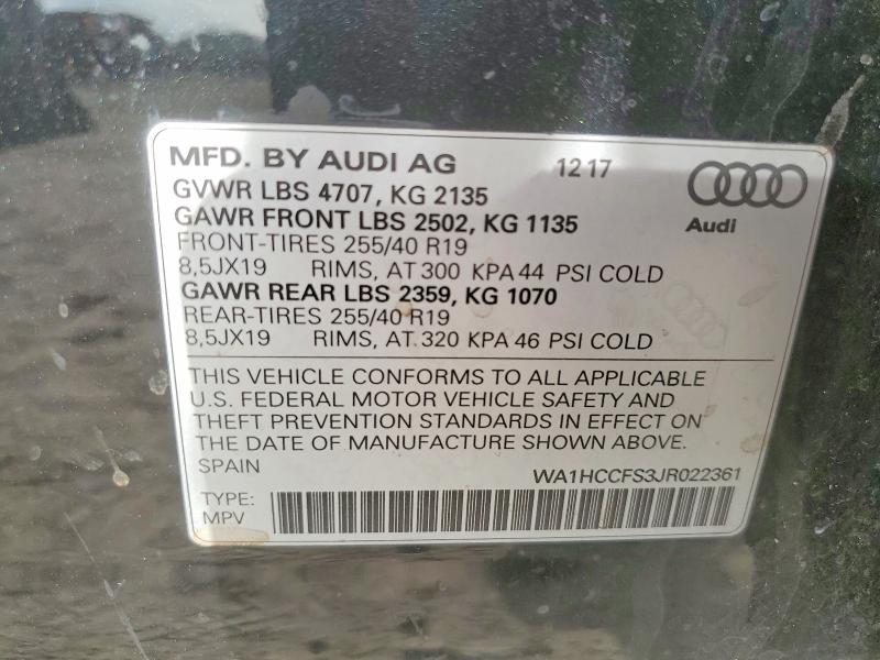 Aukcja sprzedaży 2018 Audi Q3, vin: WA1HCCFS3JR022361, numer aukcji: 51076556