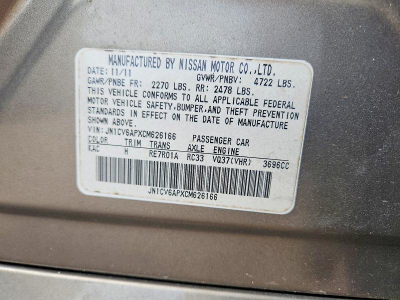 54967556 :رقم المزاد ، JN1CV6APXCM626166 vin ، 2012 Infiniti G37 Sedan مزاد بيع