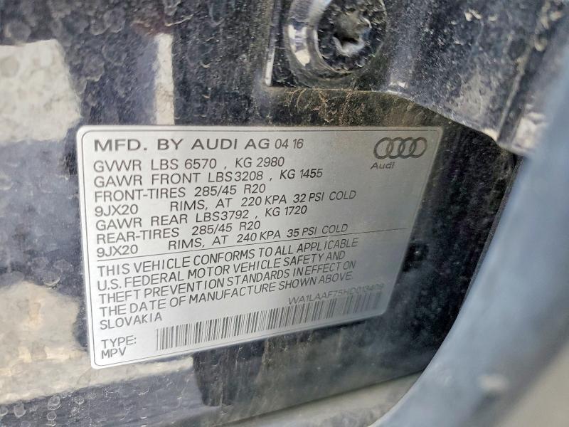 2017 Audi Q7 მანქანა იყიდება აუქციონზე, vin: WA1LAAF75HD013409, აუქციონის ნომერი: 54896486
