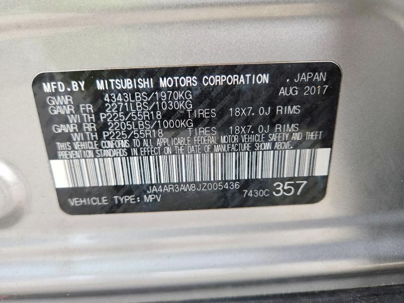 52823336 :رقم المزاد ، JA4AR3AW8JZ005436 vin ، 2018 Mitsubishi Outlander Sport مزاد بيع