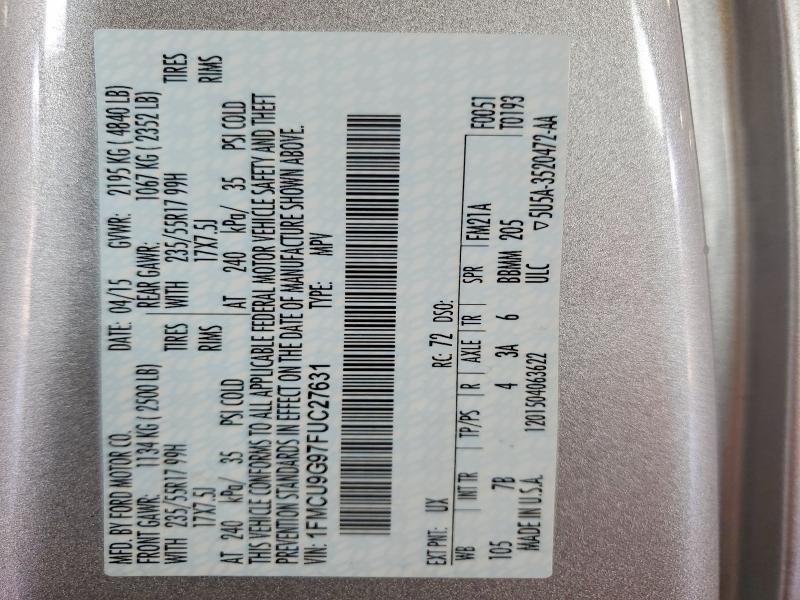 Aukcja sprzedaży 2015 Ford Escape, vin: 1FMCU9G97FUC27631, numer aukcji: 55005856