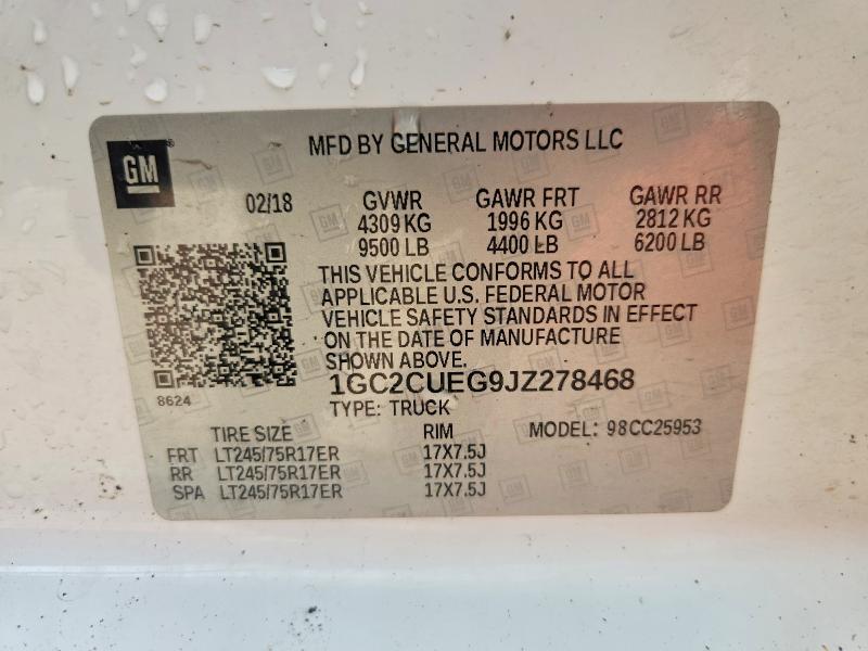 Продаж на аукціоні авто 2018 Chevrolet Silverado, vin: 1GC2CUEG9JZ278468, номер лоту: 53973836