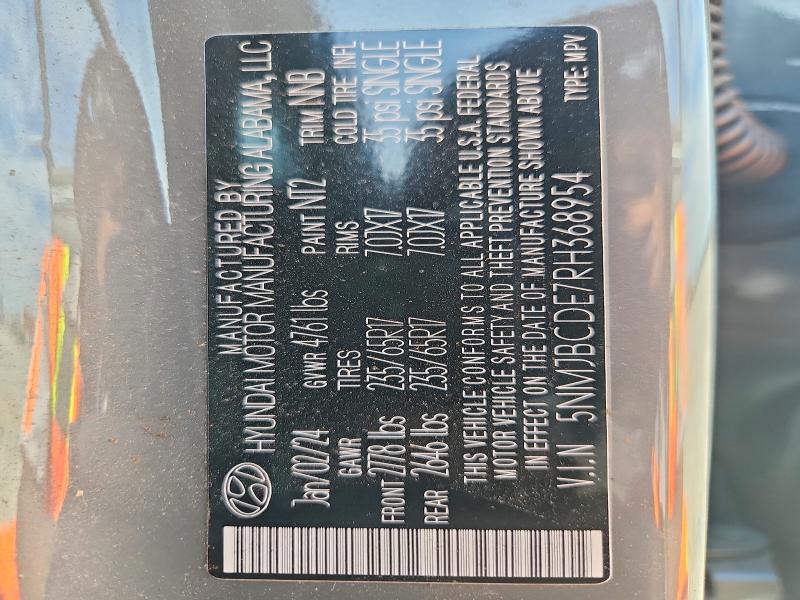 53171526 :رقم المزاد ، 5NMJBCDE7RH368954 vin ، 2024 Hyundai Tucson مزاد بيع