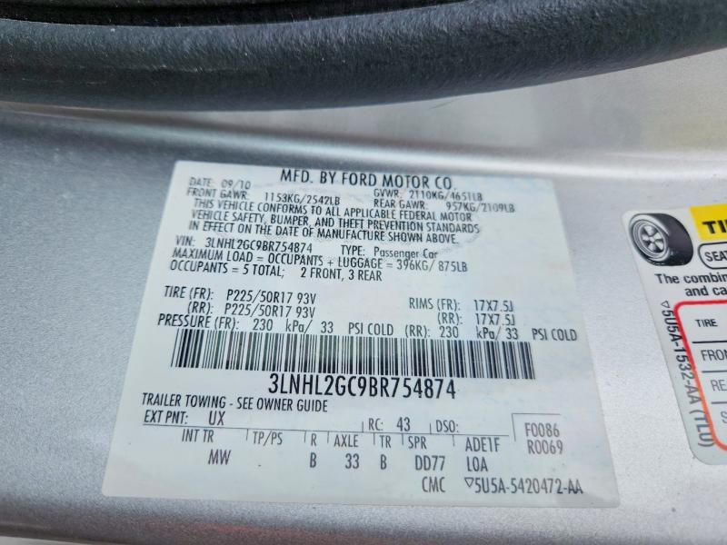 54255776 :رقم المزاد ، 3LNHL2GC9BR754874 vin ، 2011 Lincoln Mkz مزاد بيع