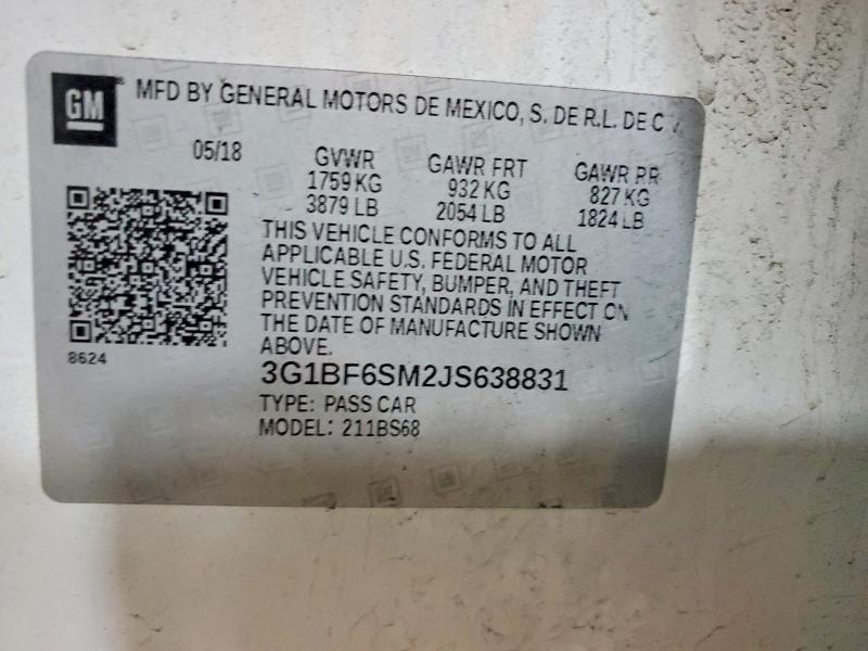 54609376 :رقم المزاد ، 3G1BF6SM2JS638831 vin ، 2018 Chevrolet Cruze مزاد بيع
