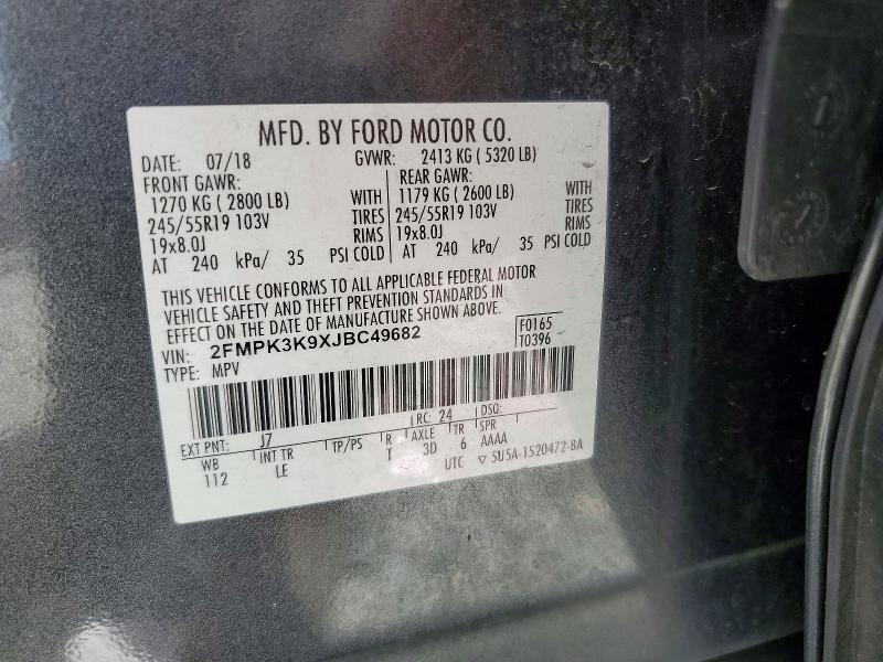 Продаж на аукціоні авто 2018 Ford Edge, vin: 2FMPK3K9XJBC49682, номер лоту: 52375376