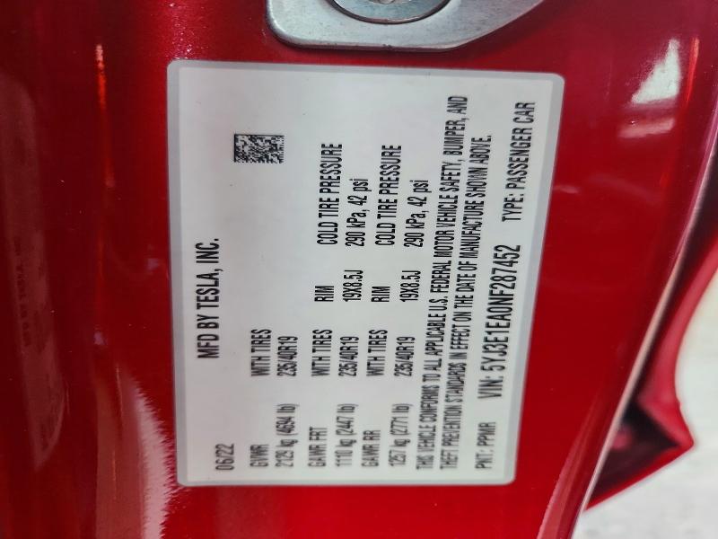 Продаж на аукціоні авто 2022 Tesla Model 3, vin: 5YJ3E1EA0NF287452, номер лоту: 52832636