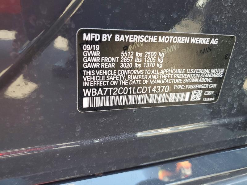2020 Bmw 740 მანქანა იყიდება აუქციონზე, vin: WBA7T2C01LCD14370, აუქციონის ნომერი: 52967826