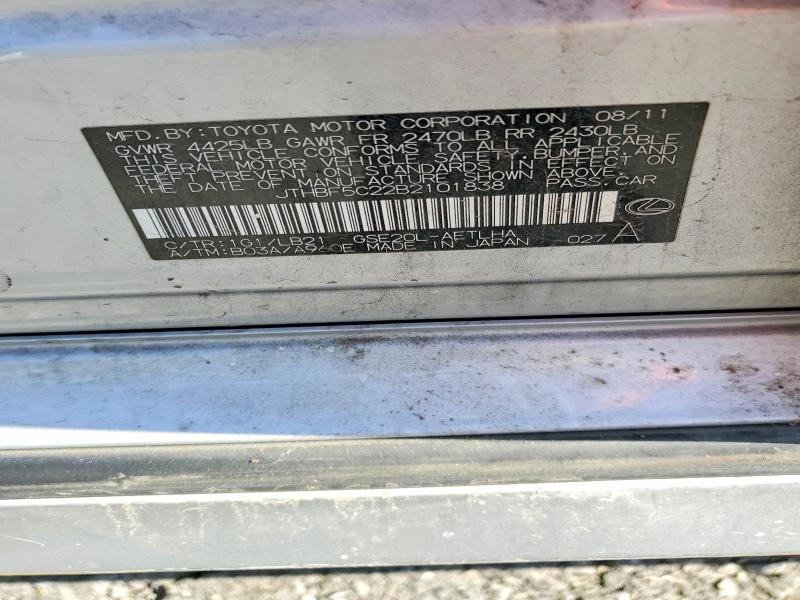 53707076 :رقم المزاد ، JTHBF5C22B2101838 vin ، 2011 Lexus Is مزاد بيع