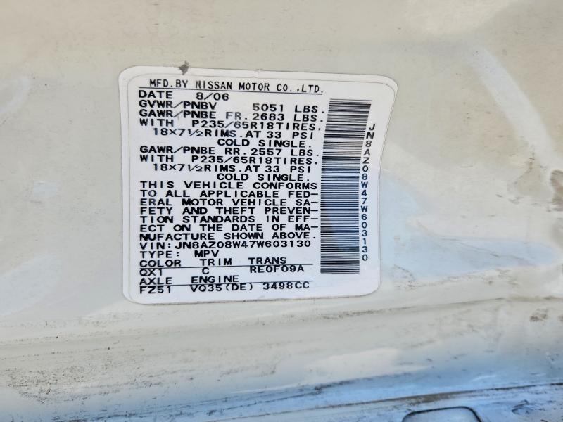 Продаж на аукціоні авто 2007 Nissan Murano, vin: JN8AZ08W47W603130, номер лоту: 53660506