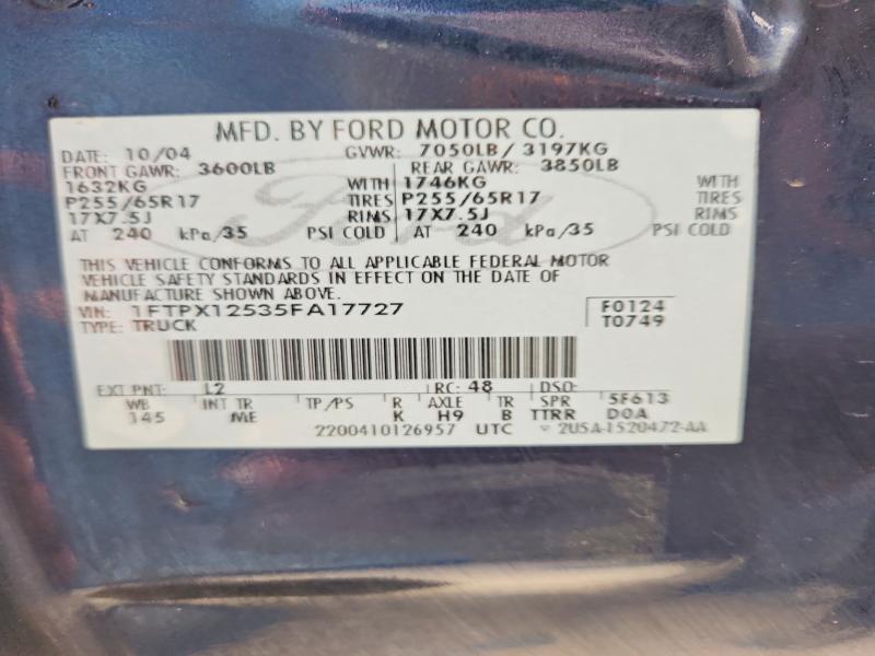 Продажа на аукционе авто 2005 Ford F150, vin: 1FTPX12535FA17727, номер лота: 53813416