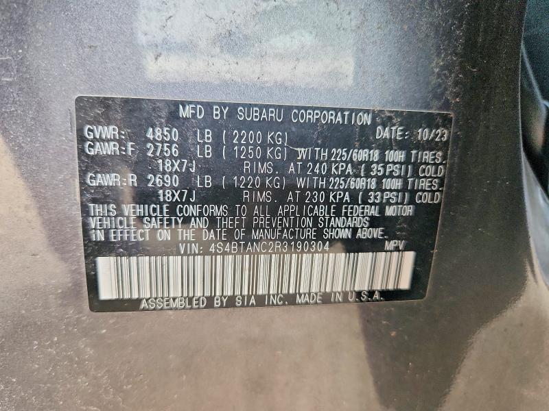Aukcja sprzedaży 2024 Subaru Outback, vin: 4S4BTANC2R3190304, numer aukcji: 53100346