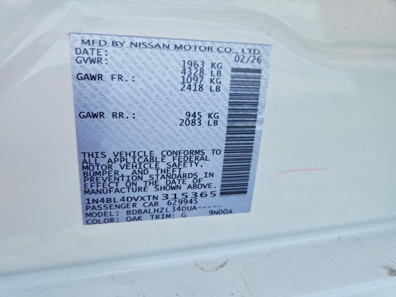 Aukcja sprzedaży 2026 Nissan Altima, vin: 1N4BL4DVXTN315365, numer aukcji: 52409246